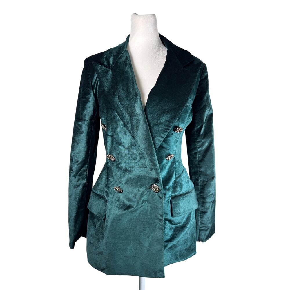 Free People Dark Teal Velvet Double Breasted Blazer